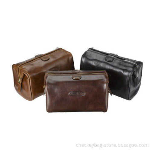 Framed toiletry bag, made of luxurious vegetable tanned Italian leather